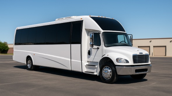 Exterior of Charter Bus Company Apple Valley's 28 Passenger Mini bus in Apple Valley