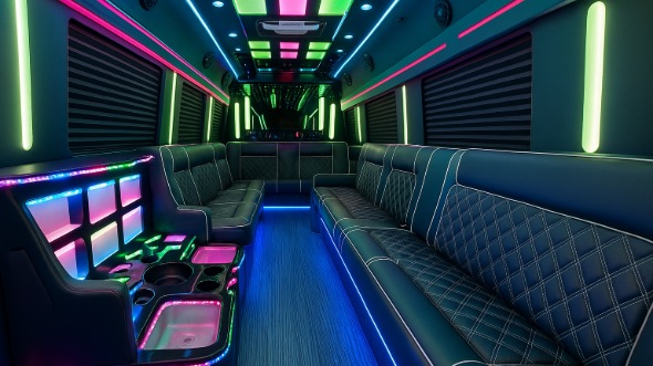 Interior of Charter Bus Company Apple Valley's Party Bus in Apple Valley
